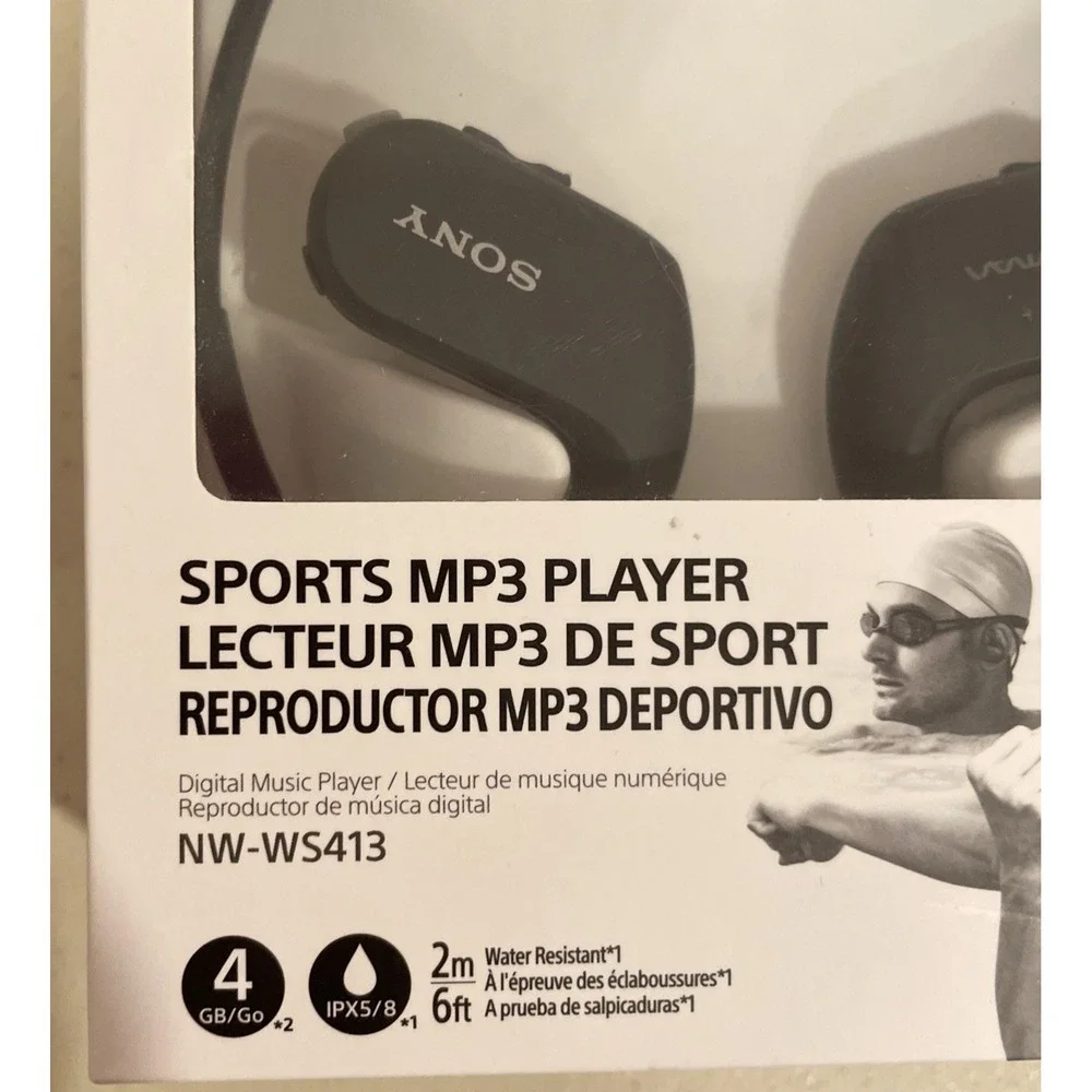 SONY NW-WS413BC Waterproof Walkman Headphone MP3 Player 4GB Black Open Box NEW